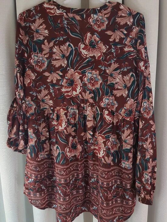 Med DR2 Floral Tunic / Blouse / Top with Button Long or Roll Up Sleeves - Picture 11 of 16